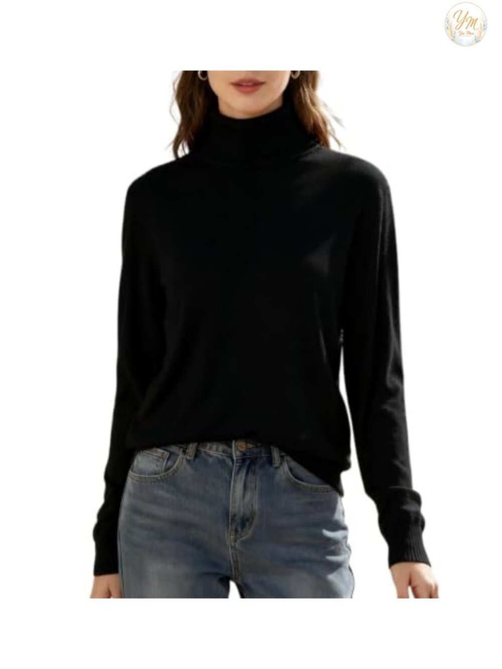 Turtleneck Long Sleeve Pullover Sweater Soft Rib-Knit